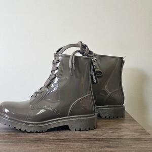 DKNY Women's Tilly Lace-Up Rain Booties Size 6 Pewter NWT